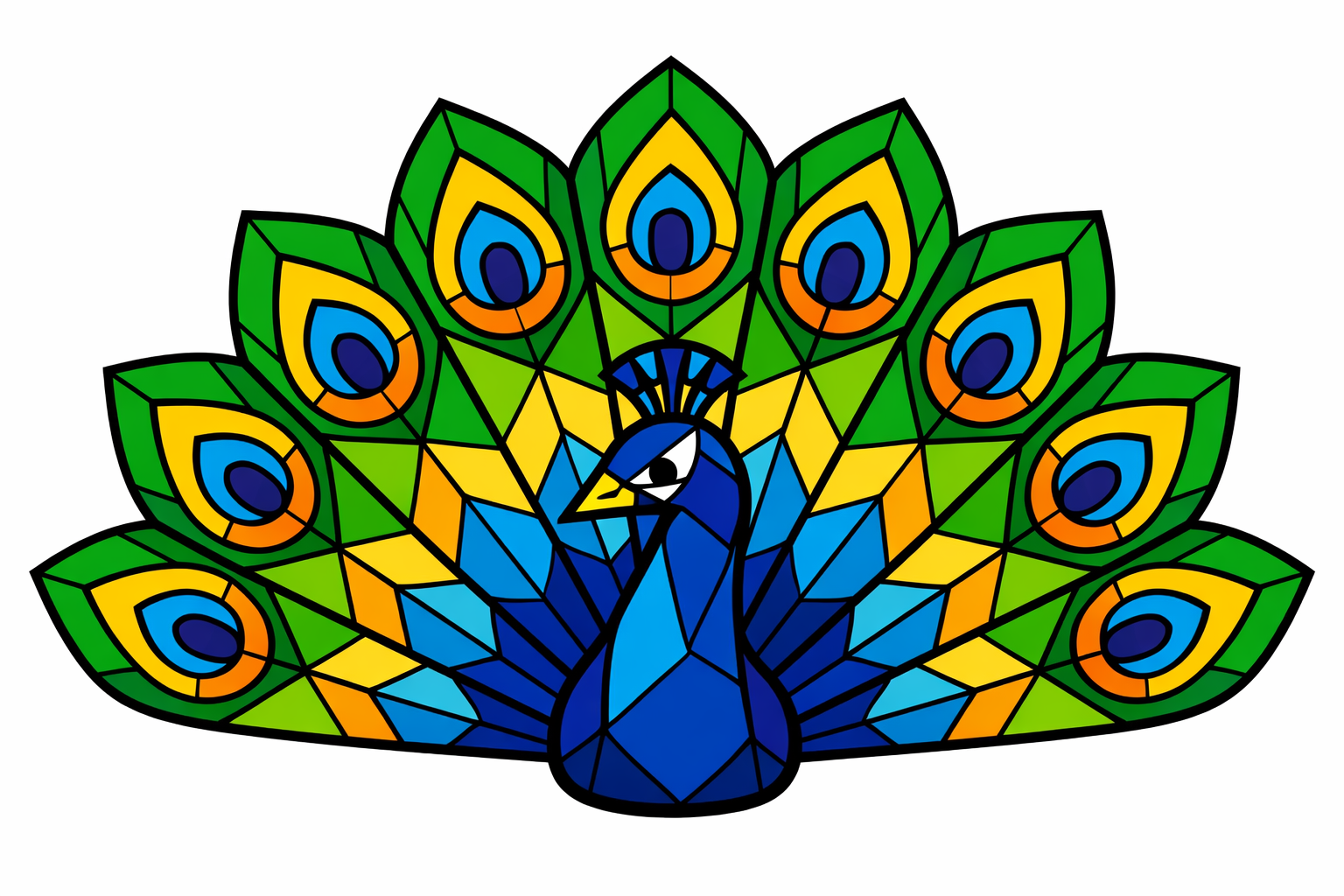 Low poly stained glass peacock sitting
