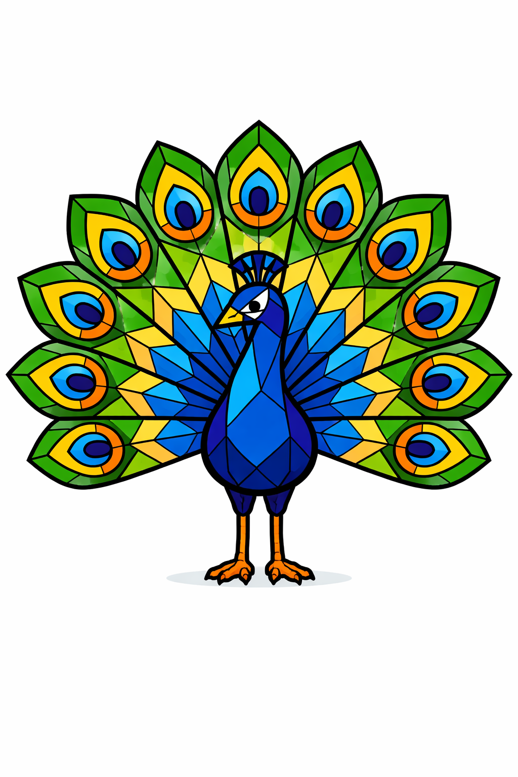 Low poly stained glass peacock standing