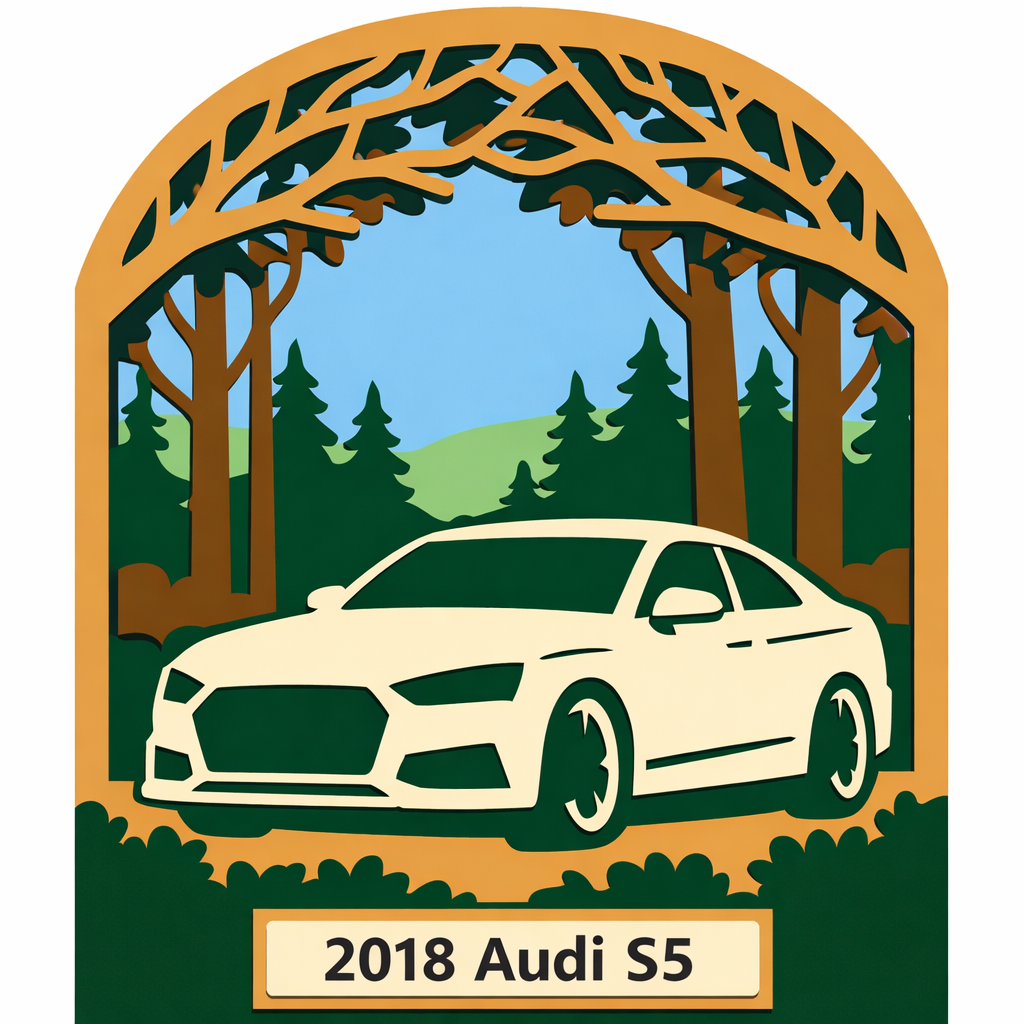 Screen print stencil shadow box with Audi S5 three-quarter view