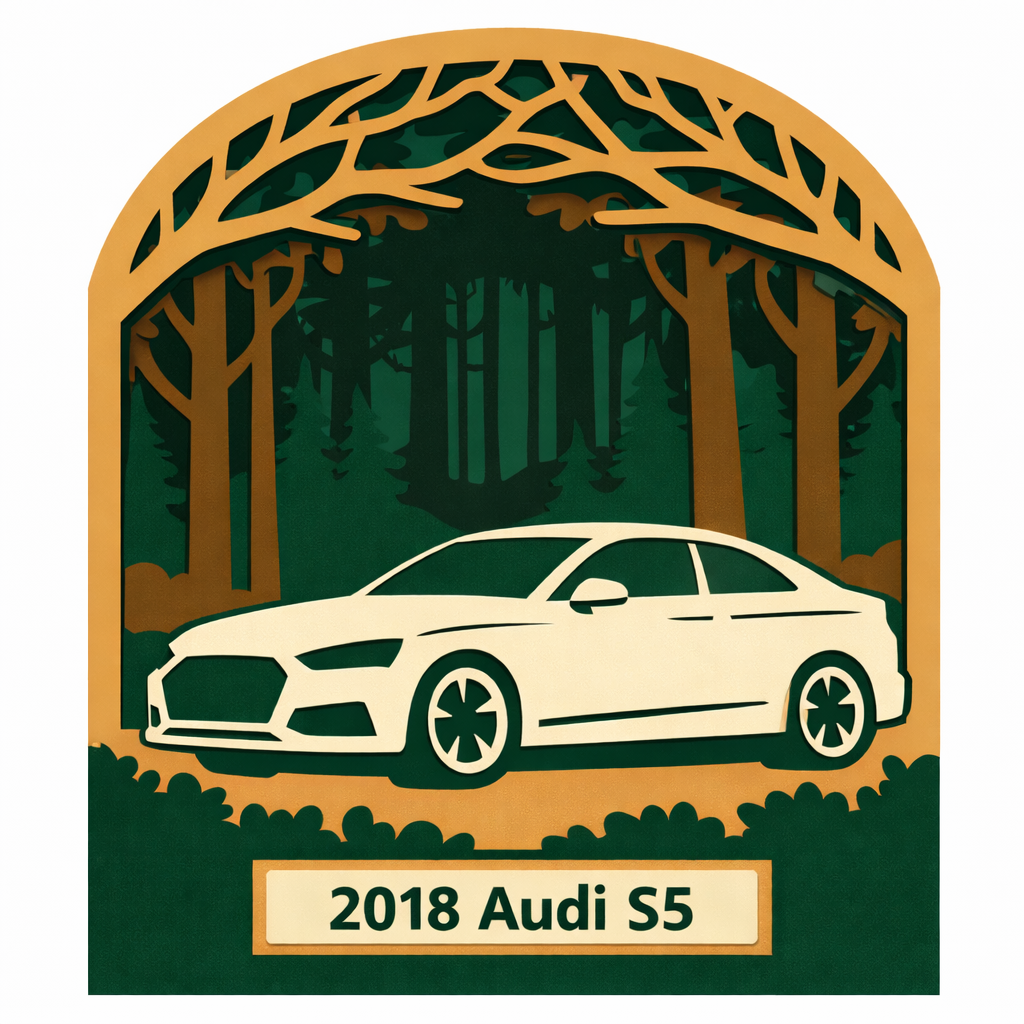 Laser-cut shadow box Audi S5 dark moody forest